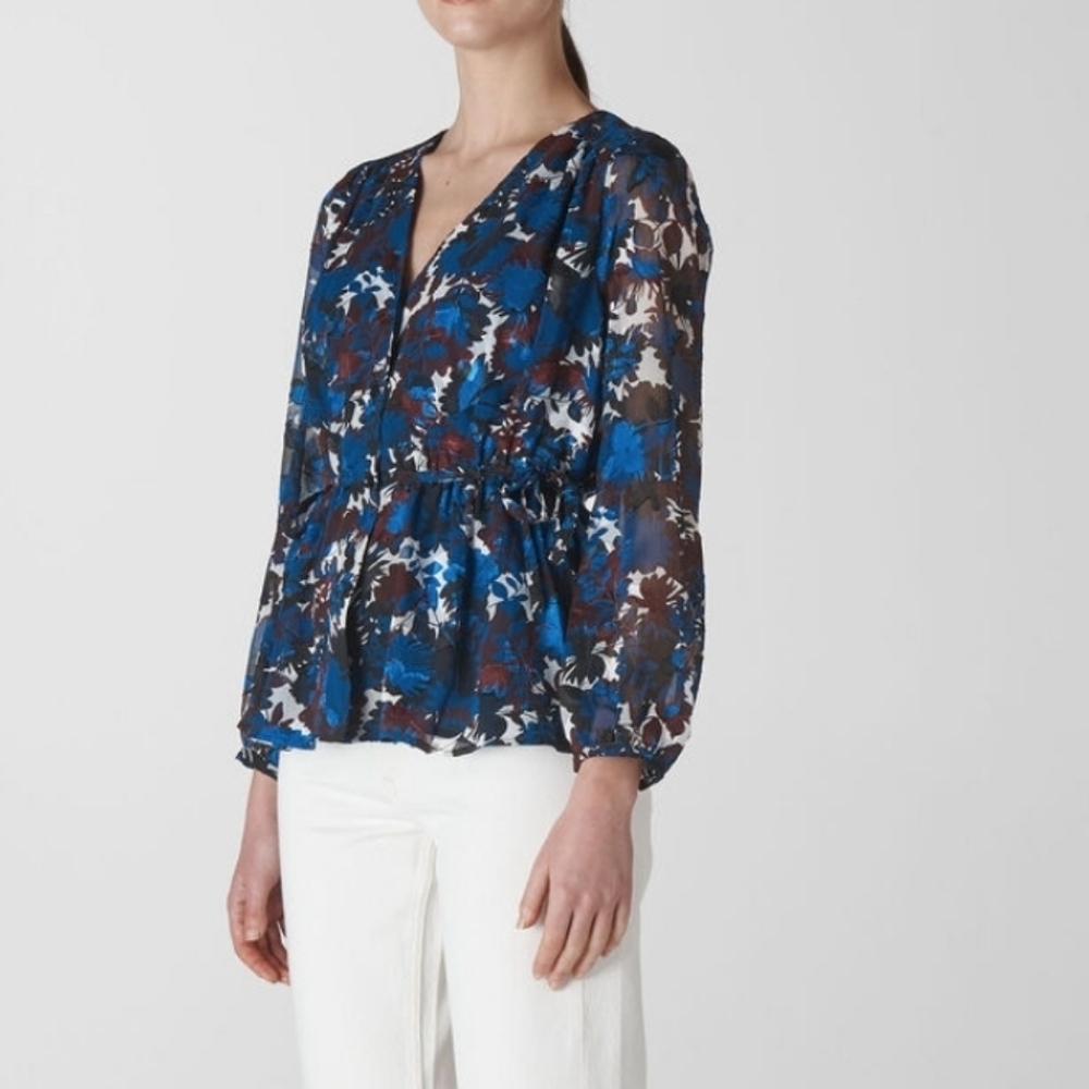 Whistles Women's Multicolour Floral Williamsburg Jacquard Long Sleeve Blouse Top